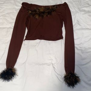 Brown crop top with fur trim (part of a set)